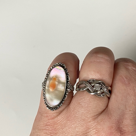 Antique Victorian Ornate Blister Pearl Sterling Silver Ring Size 6.5 - Picture 2 of 6